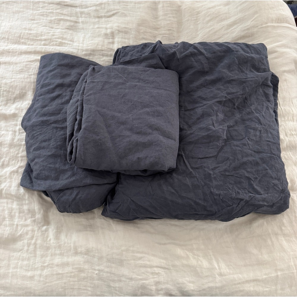 Quince Linen Queen Sheet Set (Fitted & Flat) & Duvet Cover in Charcoal Grey
